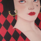 Silent Gaze - Ink and Color on Silk 11.8'' × 11.8'' | Chinese Original Painting | Magic Bear Art