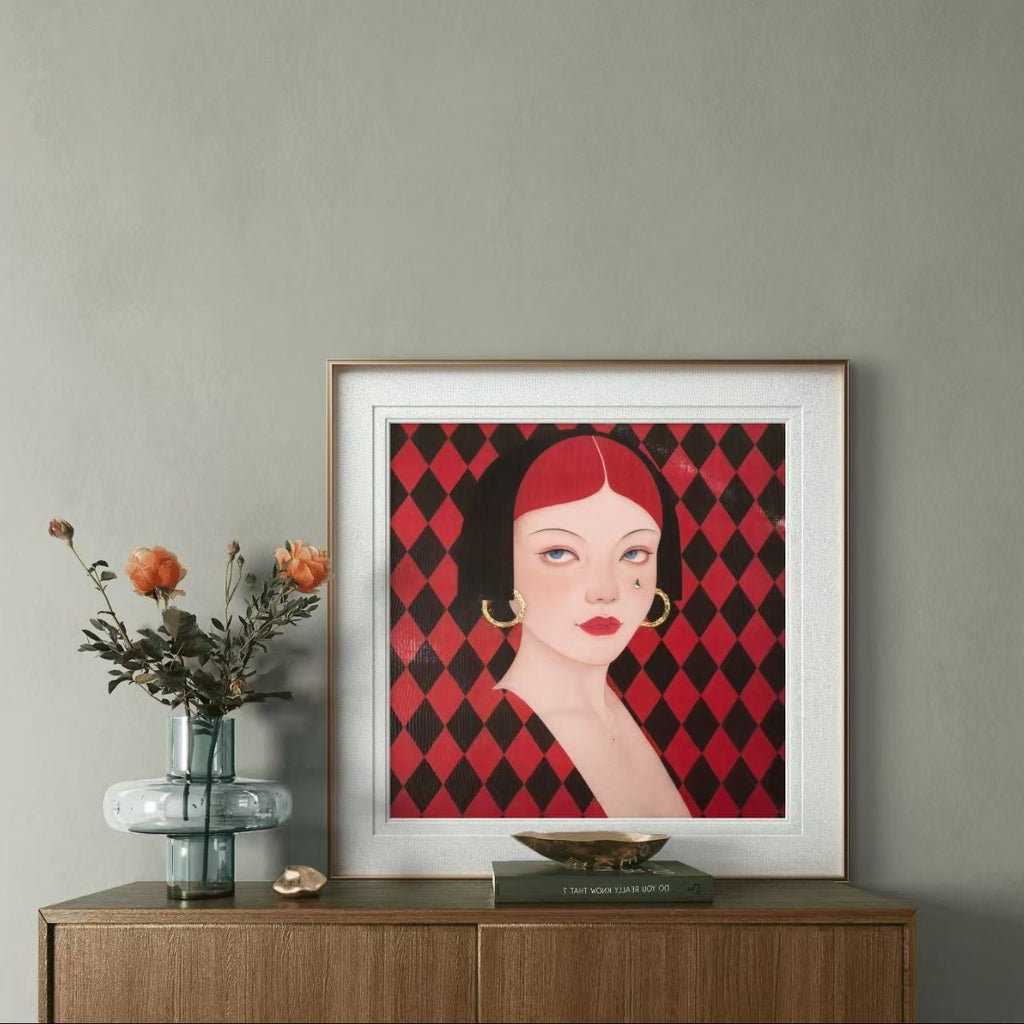 Silent Gaze - Ink and Color on Silk 11.8'' × 11.8'' | Chinese Original Painting | Magic Bear Art
