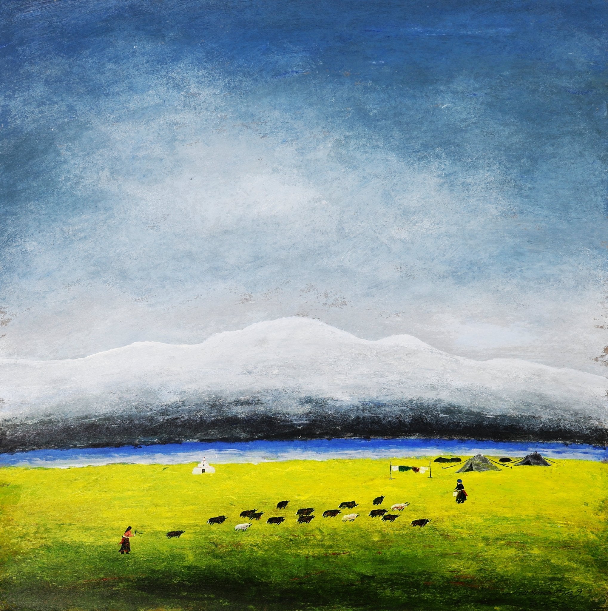 The Gaze Upon Tibet Series ，27.6" × 27.6" | Original Painting by Chinese Artist | Magic Bear Art