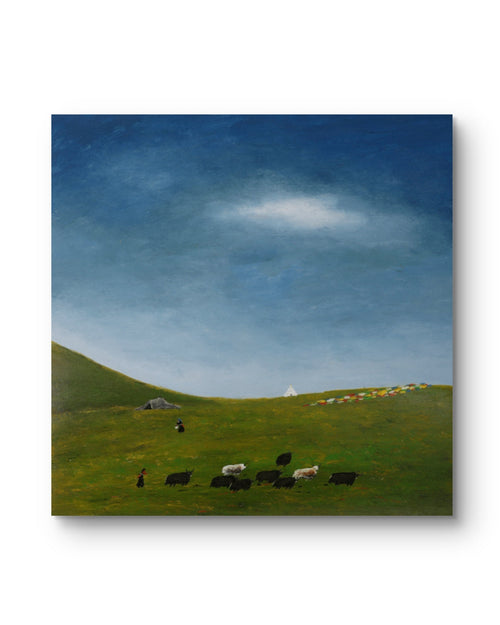 The Gaze Upon Tibet Series， Acrylic on Xuan Paper 27.6'' × 27.6'' | Chinese Original Painting | Magic Bear Art