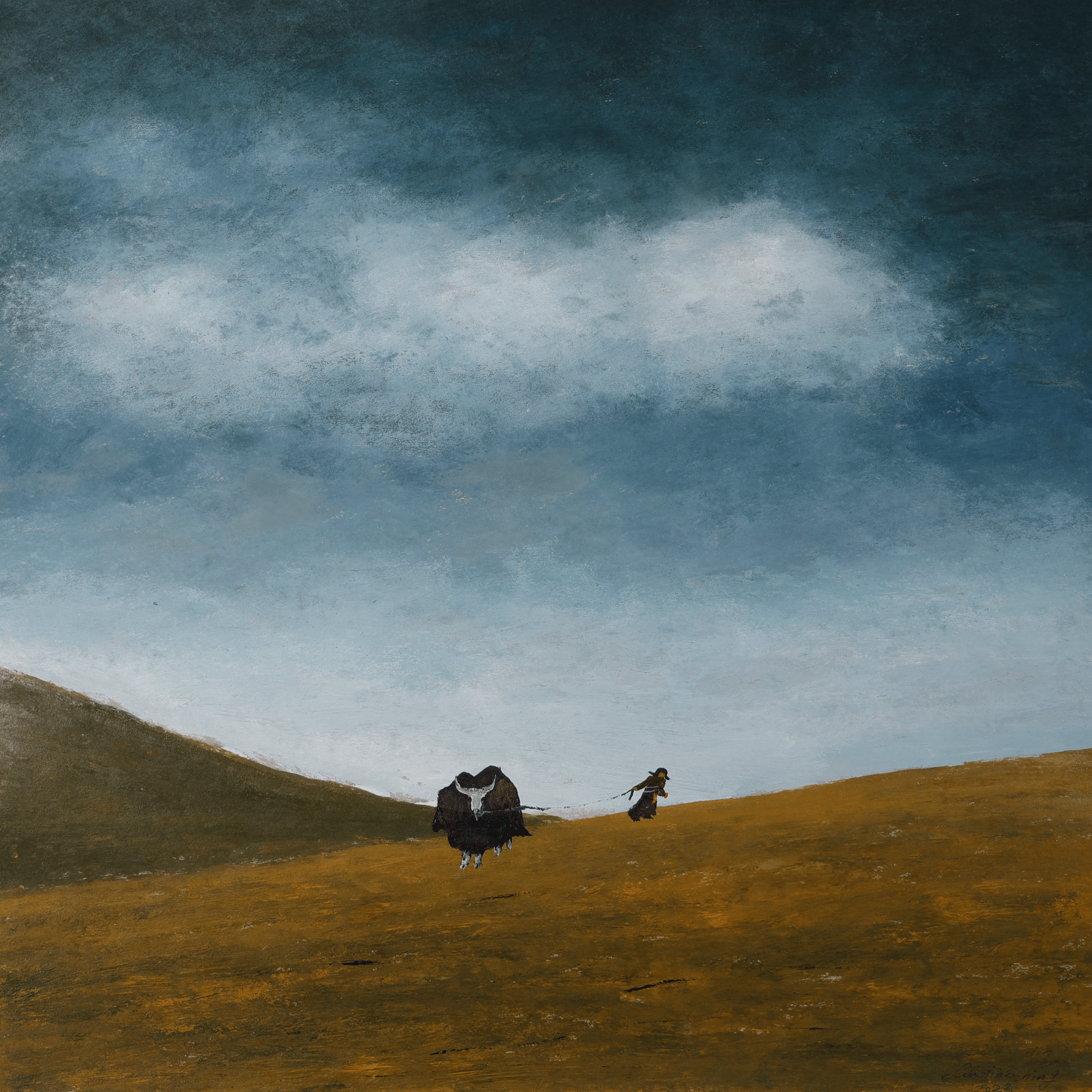 The Gaze Upon Tibet Series， Acrylic on Xuan Paper 27.6'' × 27.6'' | Chinese Original Painting | Magic Bear Art