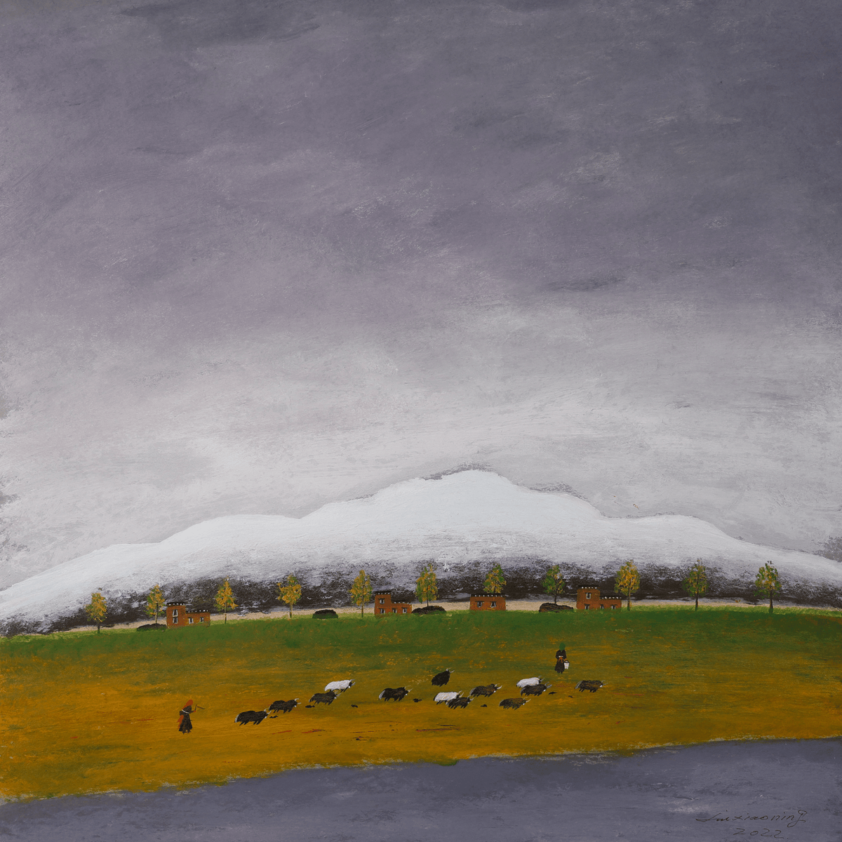 The Gaze Upon Tibet Series， Acrylic on Xuan Paper 27.6'' × 27.6'' | Chinese Original Painting | Magic Bear Art