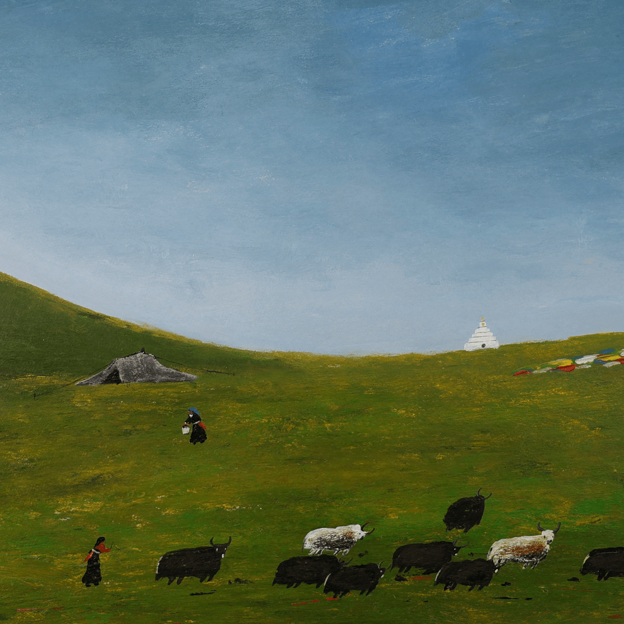 The Gaze Upon Tibet Series， Acrylic on Xuan Paper 27.6'' × 27.6'' | Chinese Original Painting | Magic Bear Art