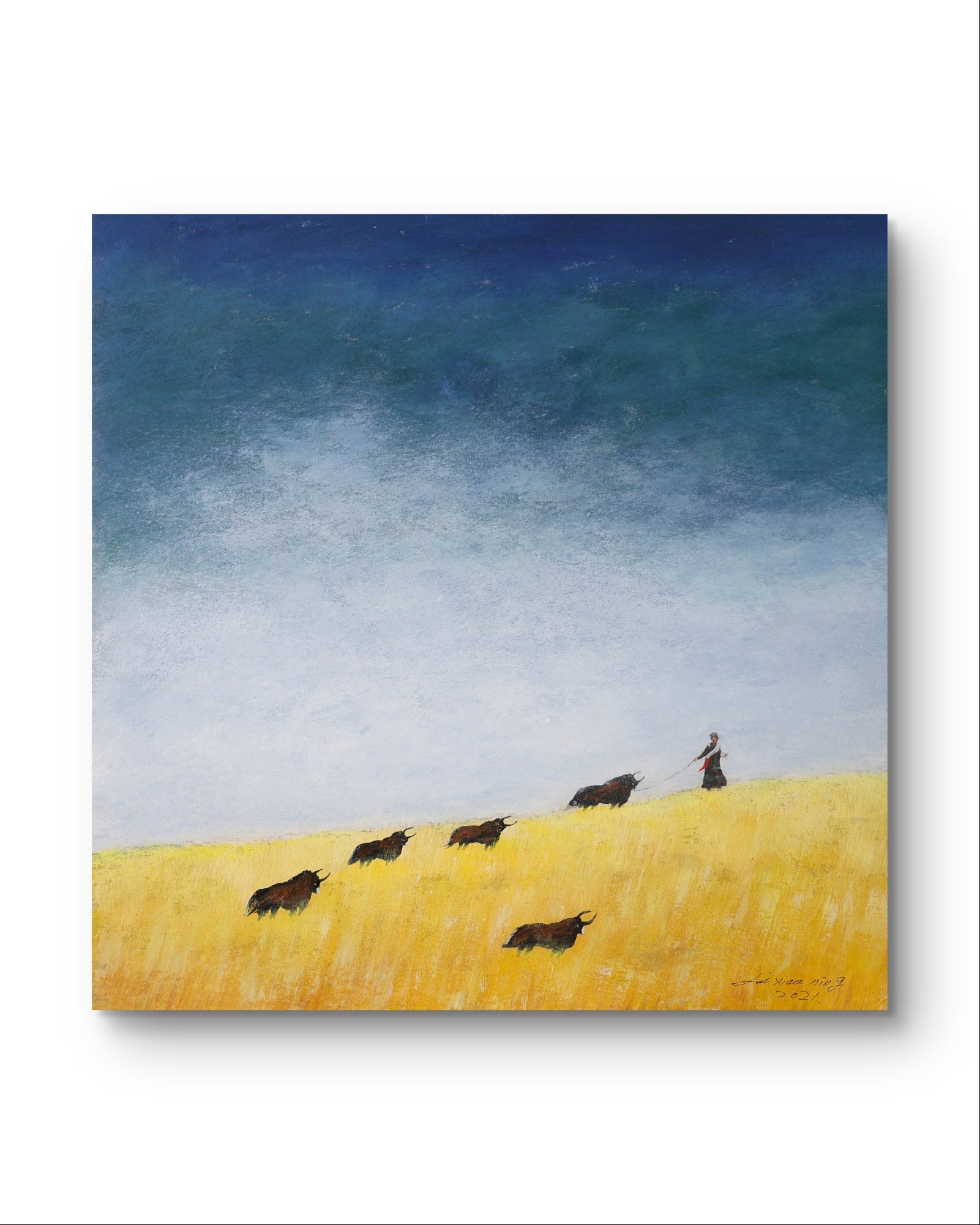 The Gaze Upon Tibet Series， Acrylic on Xuan Paper 27.6'' × 27.6'' | Chinese Original Painting | Magic Bear Art