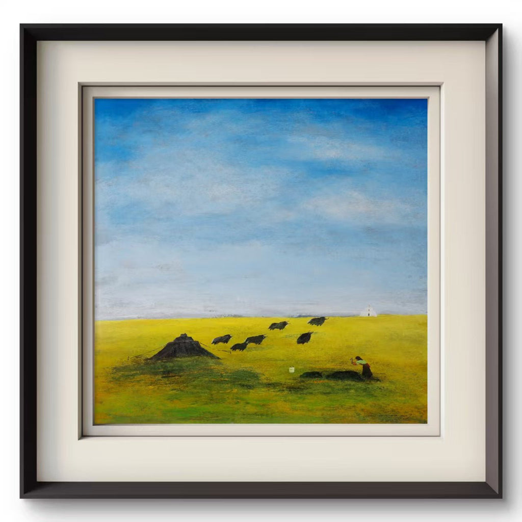 The Gaze Upon Tibet Series， Acrylic on Xuan Paper 27.6'' × 27.6'' | Chinese Original Painting | Magic Bear Art