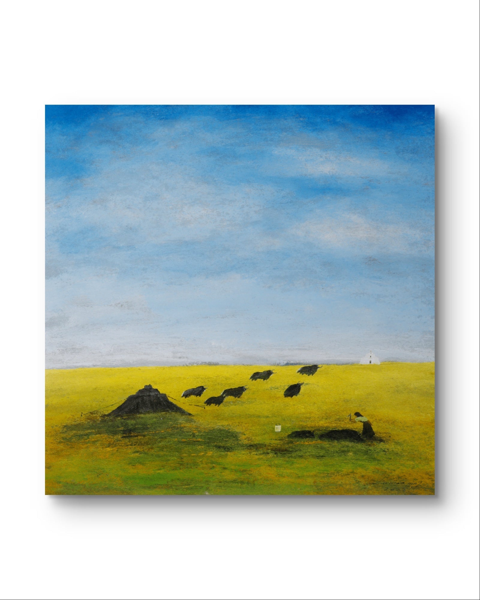 The Gaze Upon Tibet Series， Acrylic on Xuan Paper 27.6'' × 27.6'' | Chinese Original Painting | Magic Bear Art
