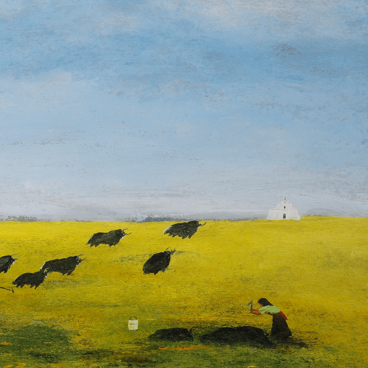 The Gaze Upon Tibet Series， Acrylic on Xuan Paper 27.6'' × 27.6'' | Chinese Original Painting | Magic Bear Art