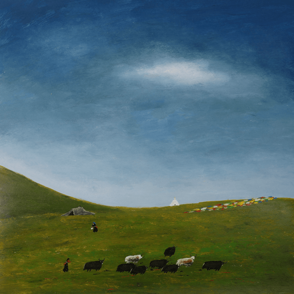 The Gaze Upon Tibet Series， Acrylic on Xuan Paper 27.6'' × 27.6'' | Chinese Original Painting | Magic Bear Art