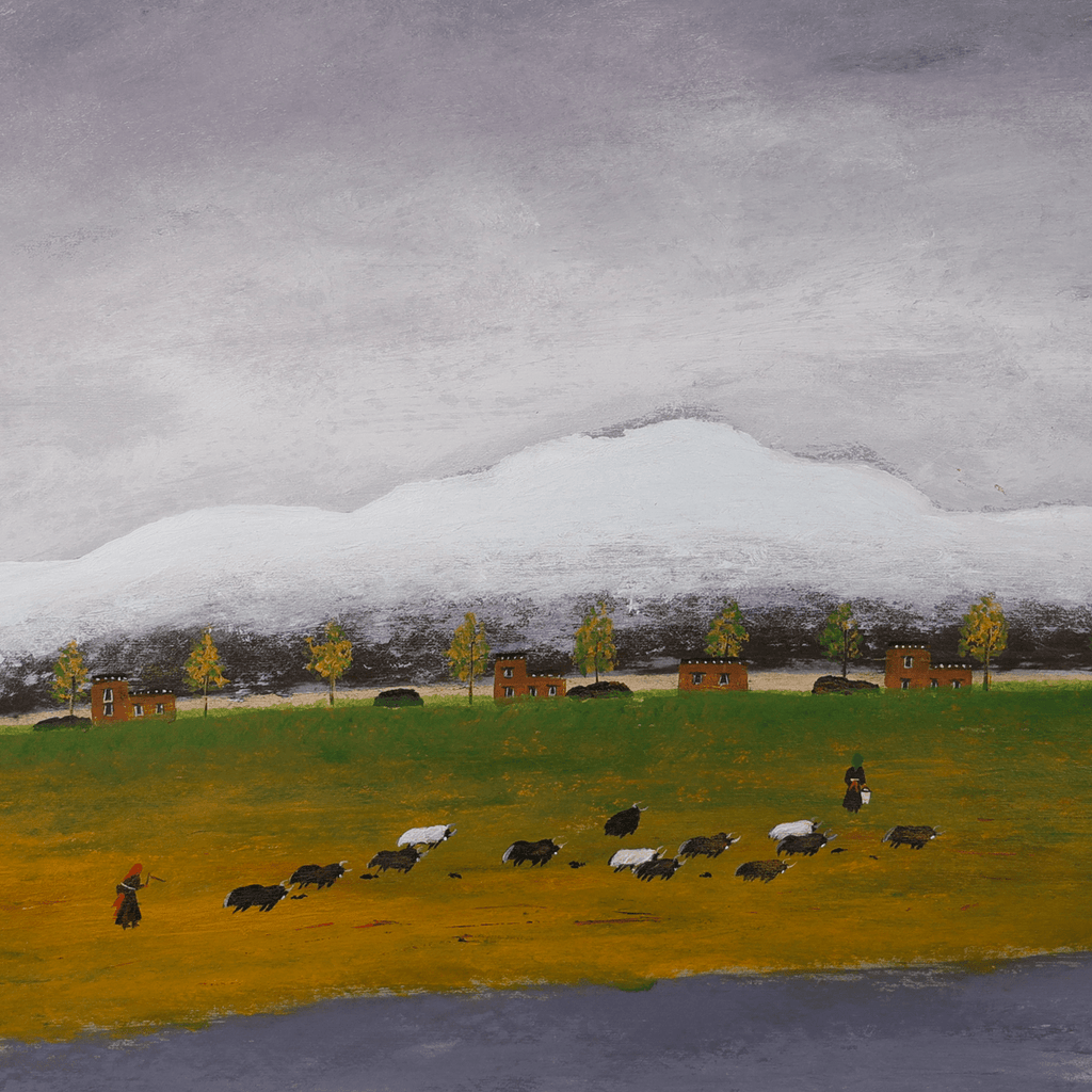 The Gaze Upon Tibet Series， Acrylic on Xuan Paper 27.6'' × 27.6'' | Chinese Original Painting | Magic Bear Art