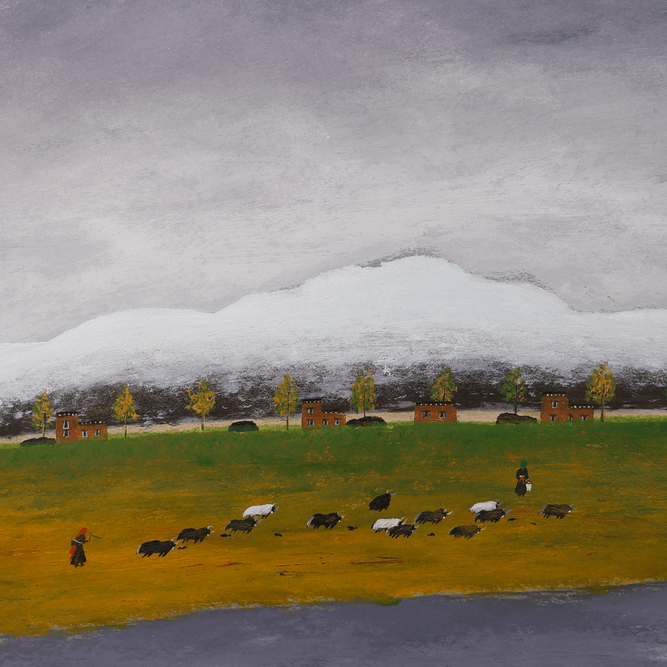 The Gaze Upon Tibet Series， Acrylic on Xuan Paper 27.6'' × 27.6'' | Chinese Original Painting | Magic Bear Art