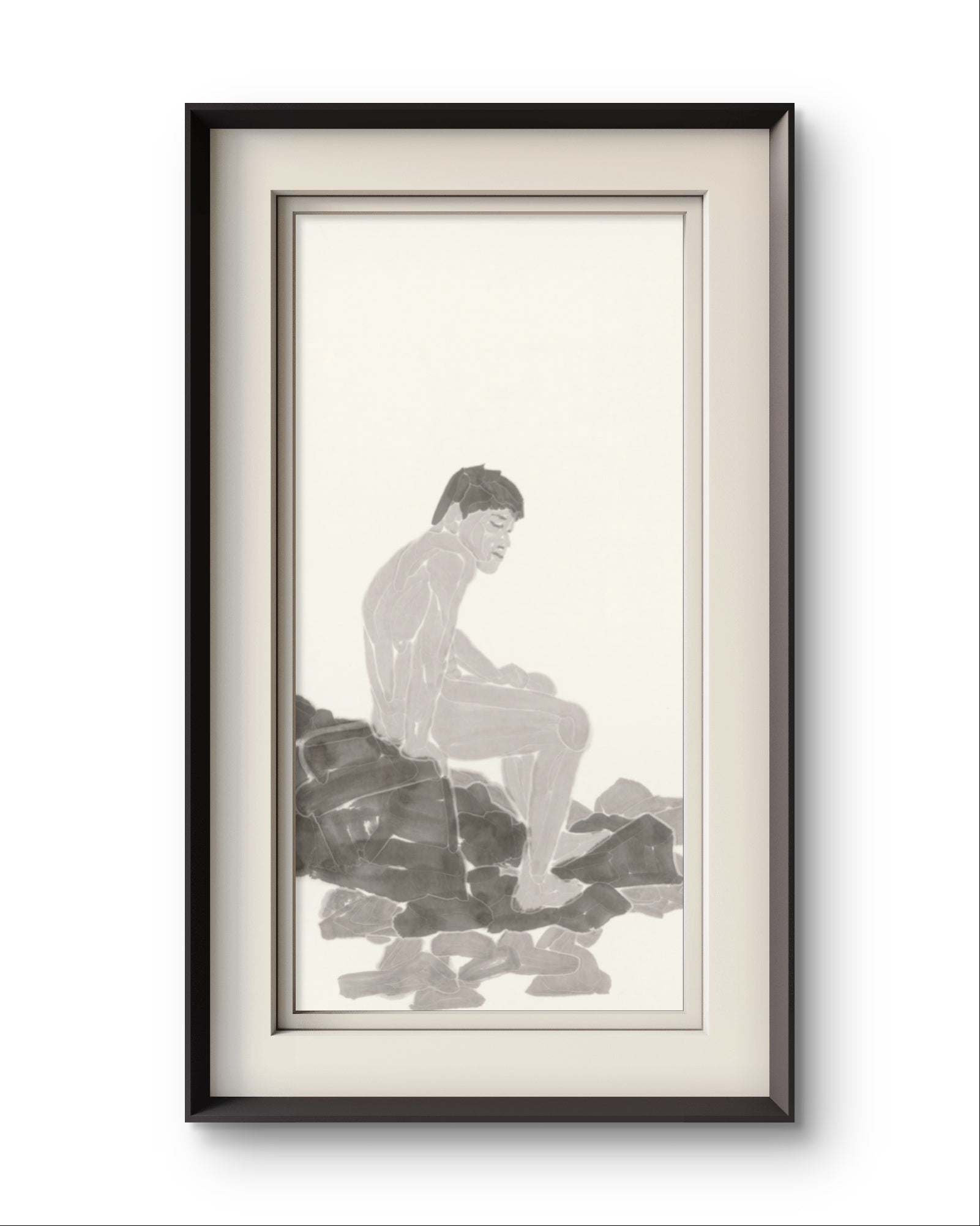 Waiting by the Stones - Chinese ink 54.3'' × 26.8'' | Chinese Original Painting | Magic Bear Art